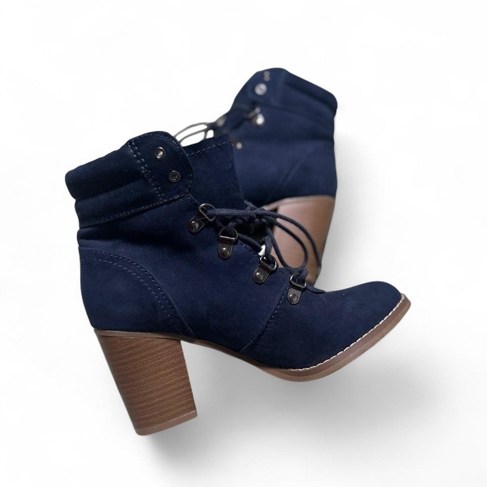 Charlotte Russe Navy Lace-Up Boots with Tan Heel